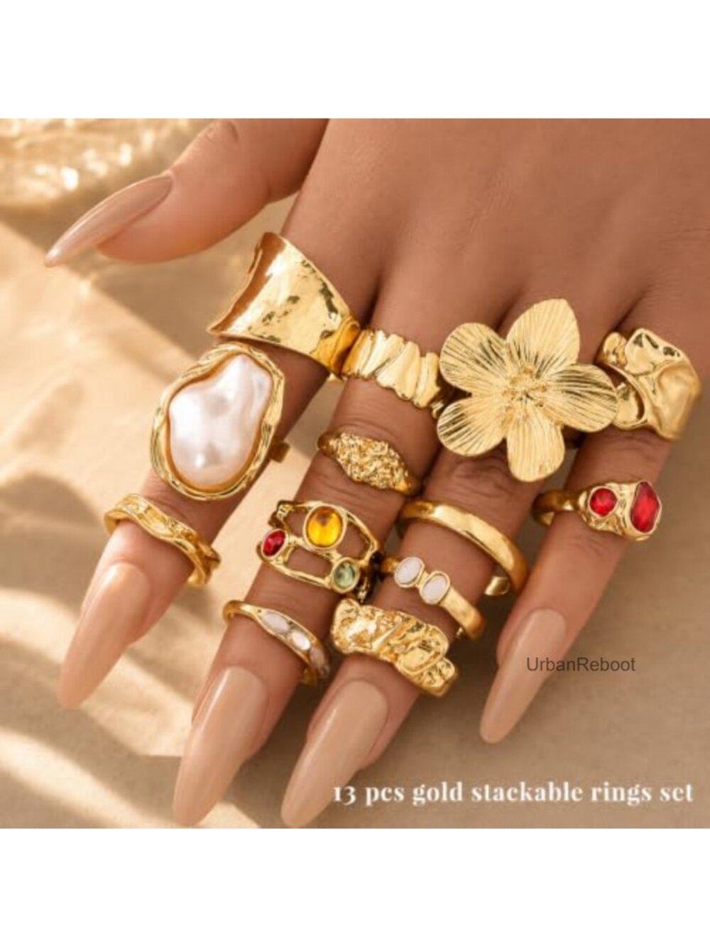 Gold Stackable Rings Set Knuckle Midi Statement Layered Jewelry